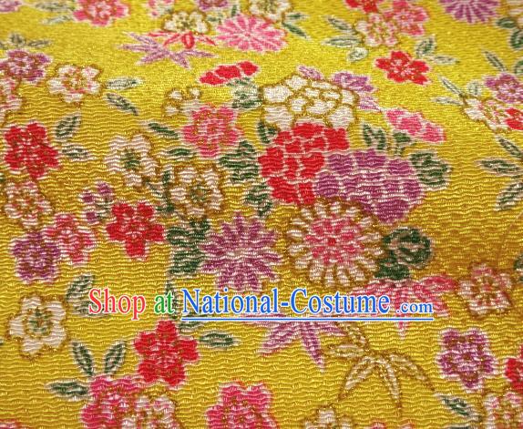 Asian Traditional Classical Daisy Pattern Yellow Brocade Tapestry Satin Fabric Japanese Kimono Silk Material