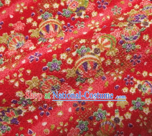 Asian Traditional Classical CamomileHus Pattern Red Brocade Tapestry Satin Fabric Japanese Kimono Silk Material