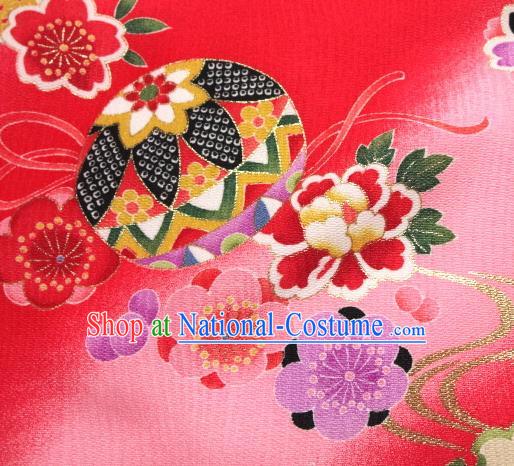 Asian Traditional Kimono Classical Ball Pattern Pink Brocade Tapestry Satin Fabric Japanese Kyoto Silk Material