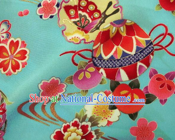 Asian Traditional Kimono Classical Ball Pattern Green Brocade Tapestry Satin Fabric Japanese Kyoto Silk Material