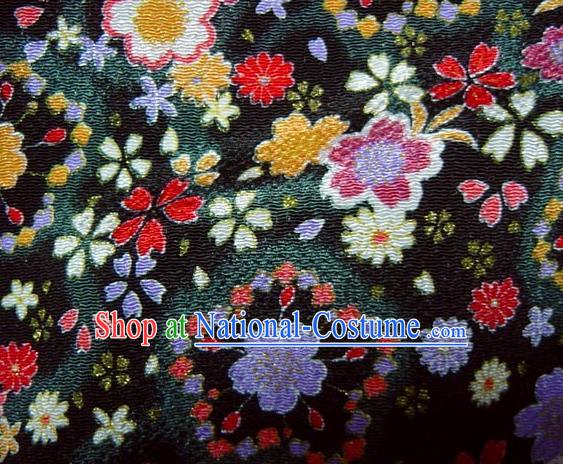 Asian Traditional Classical Sakura Pattern Black Brocade Tapestry Satin Fabric Japanese Kimono Silk Material