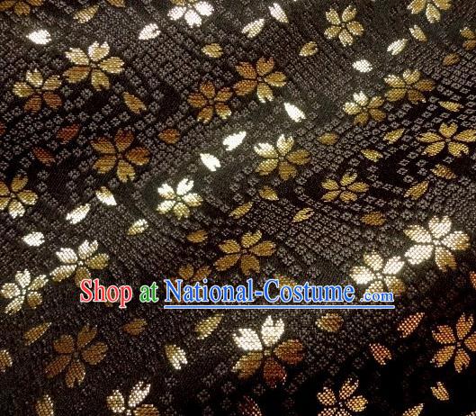 Asian Traditional Baldachin Classical Sakura Pattern Black Brocade Fabric Japanese Kimono Tapestry Satin Silk Material