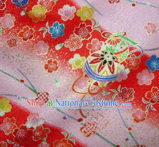 Asian Traditional Kimono Classical Sakura Ball Pattern Pink Damask Brocade Fabric Japanese Kyoto Tapestry Satin Silk Material