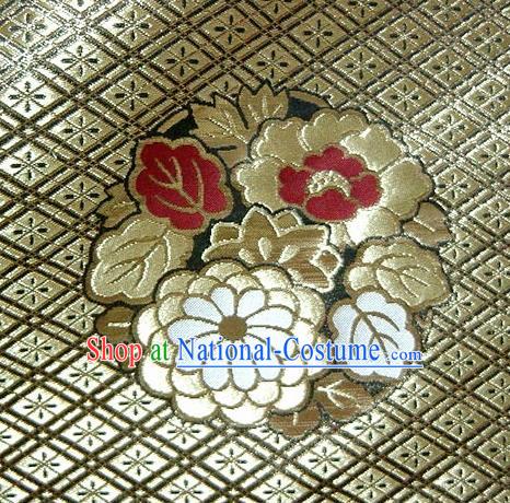 Asian Traditional Baldachin Classical Four Flowers Pattern Golden Brocade Fabric Japanese Kimono Tapestry Satin Silk Material