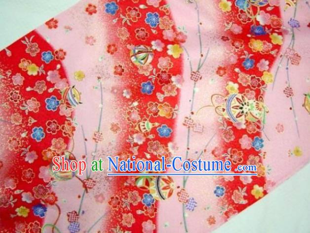 Asian Traditional Kimono Classical Sakura Ball Pattern Pink Damask Brocade Fabric Japanese Kyoto Tapestry Satin Silk Material