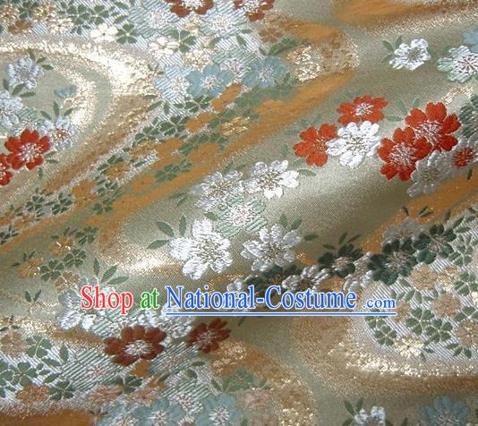 Asian Traditional Baldachin Classical Flowers Pattern Light Green Brocade Fabric Japanese Kimono Tapestry Satin Silk Material