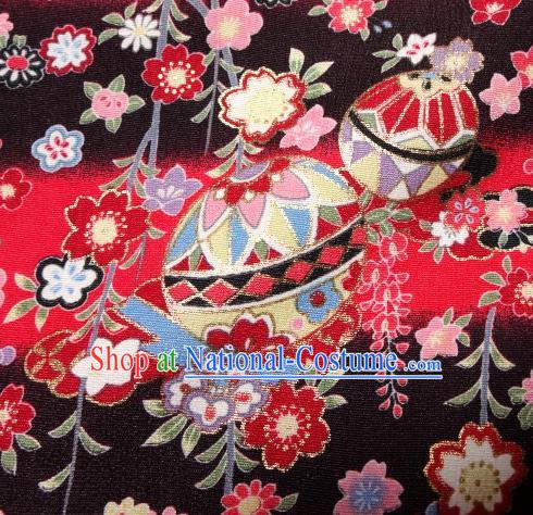 Asian Traditional Kimono Classical Sakura Ball Pattern Black Damask Brocade Fabric Japanese Kyoto Tapestry Satin Silk Material