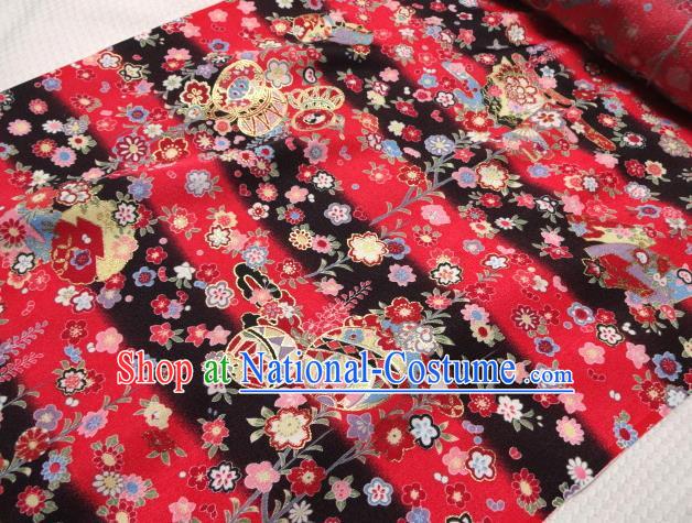 Asian Traditional Kimono Classical Sakura Ball Pattern Black Damask Brocade Fabric Japanese Kyoto Tapestry Satin Silk Material