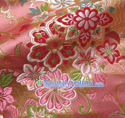 Asian Traditional Baldachin Classical Daisy Pattern Pink Brocade Fabric Japanese Kimono Tapestry Satin Silk Material