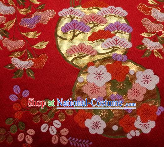 Asian Traditional Baldachin Classical Plum Blossom Pattern Red Brocade Fabric Japanese Kimono Tapestry Satin Silk Material