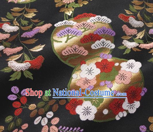 Asian Traditional Baldachin Classical Plum Blossom Pattern Black Brocade Fabric Japanese Kimono Tapestry Satin Silk Material