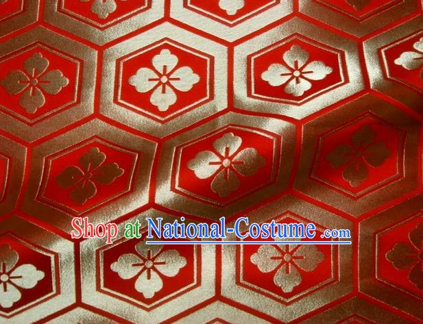 Asian Traditional Kyoto Kimono Classical Tortoise Shell Pattern Red Damask Brocade Fabric Japanese Tapestry Satin Silk Material