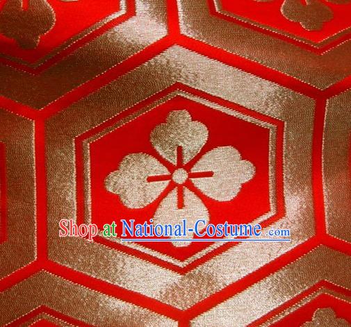 Asian Traditional Kyoto Kimono Classical Tortoise Shell Pattern Red Damask Brocade Fabric Japanese Tapestry Satin Silk Material