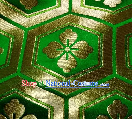 Asian Traditional Kyoto Kimono Classical Tortoise Shell Pattern Green Damask Brocade Fabric Japanese Tapestry Satin Silk Material