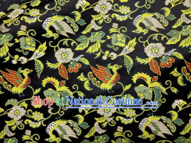 Asian Traditional Baldachin Classical Phoenix Pattern Black Brocade Fabric Japanese Kimono Tapestry Satin Silk Material