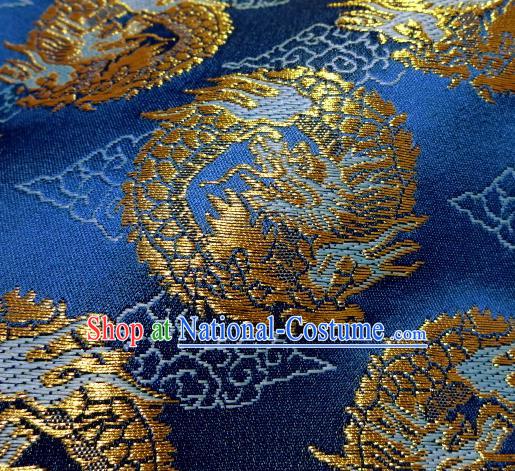 Asian Traditional Baldachin Classical Round Dragons Pattern Royalblue Brocade Fabric Japanese Kimono Tapestry Satin Silk Material