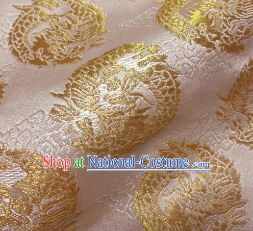 Asian Traditional Baldachin Classical Round Dragons Pattern White Brocade Fabric Japanese Kimono Tapestry Satin Silk Material