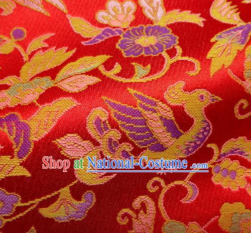 Asian Traditional Baldachin Classical Phoenix Pattern Red Brocade Fabric Japanese Kimono Tapestry Satin Silk Material