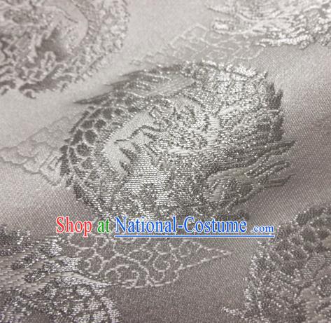 Asian Traditional Baldachin Classical Dragons Pattern White Brocade Fabric Japanese Kimono Tapestry Satin Silk Material