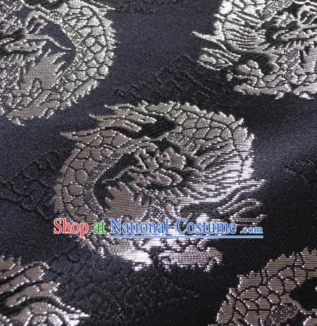 Asian Traditional Baldachin Classical Dragons Pattern Black Brocade Fabric Japanese Kimono Tapestry Satin Silk Material