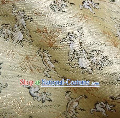 Asian Traditional Baldachin Classical Beast Pattern Golden Brocade Fabric Japanese Kimono Tapestry Satin Silk Material