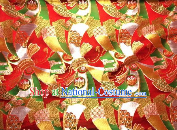 Asian Traditional Baldachin Classical Knot Pattern Red Brocade Fabric Japanese Kimono Tapestry Satin Silk Material