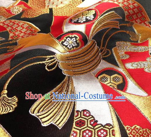 Asian Traditional Baldachin Classical Knot Pattern Black Brocade Fabric Japanese Kimono Tapestry Satin Silk Material