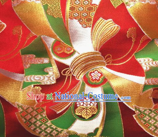 Asian Traditional Baldachin Classical Knot Pattern Red Brocade Fabric Japanese Kimono Tapestry Satin Silk Material