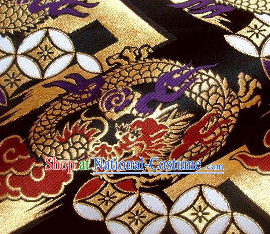 Asian Traditional Baldachin Classical Fire Dragon Pattern Black Brocade Fabric Japanese Kimono Tapestry Satin Silk Material