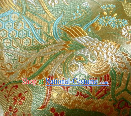 Asian Japanese Traditional Brocade Classical Phoenix Pattern Green Baldachin Fabric Kimono Tapestry Satin Silk Material