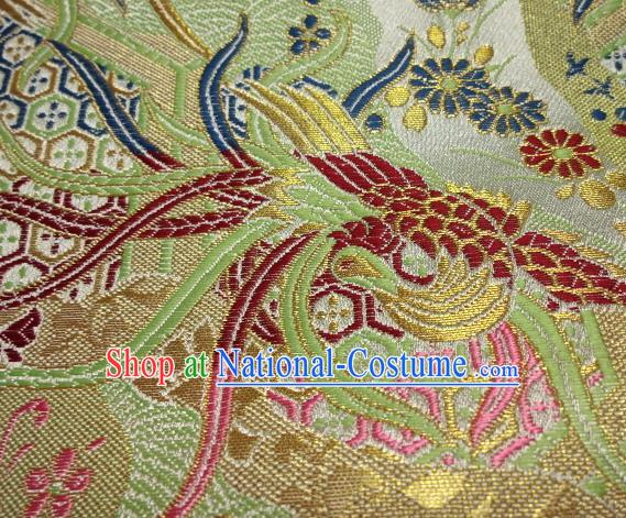 Asian Japanese Traditional Brocade Classical Colorful Phoenix Pattern Green Baldachin Fabric Kimono Tapestry Satin Silk Material