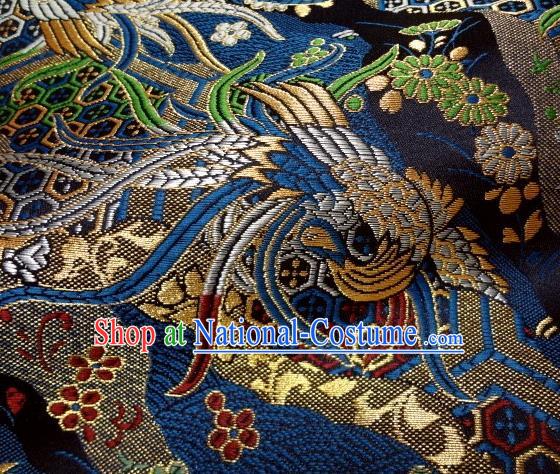 Asian Japanese Traditional Brocade Classical Colorful Phoenix Pattern Navy Baldachin Fabric Kimono Tapestry Satin Silk Material