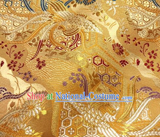 Asian Japanese Traditional Brocade Classical Colorful Phoenix Pattern Golden Baldachin Fabric Kimono Tapestry Satin Silk Material