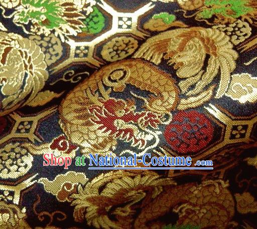 Asian Traditional Baldachin Classical Dragon Phoenix Pattern Black Brocade Fabric Japanese Kimono Tapestry Satin Silk Material