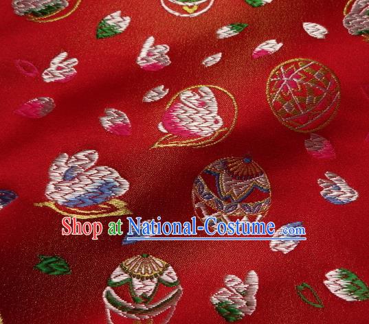 Asian Japanese Traditional Brocade Classical Rabbit Pattern Red Baldachin Fabric Kimono Tapestry Satin Silk Material