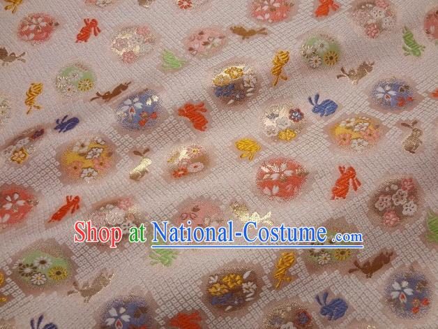 Asian Japanese Traditional Brocade Classical Rabbit Pattern Pink Baldachin Fabric Kimono Tapestry Satin Silk Material