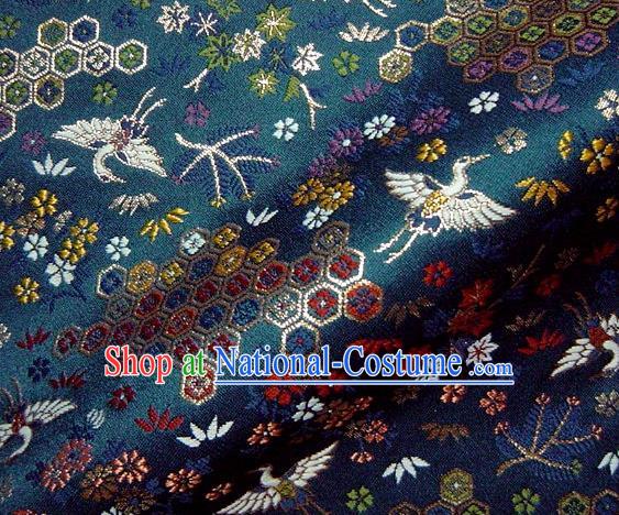 Asian Japanese Traditional Brocade Classical Cranes Pattern Navy Baldachin Fabric Kimono Tapestry Satin Silk Material