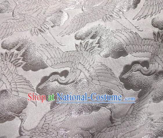 Asian Traditional Japanese Kimono Classical Cranes Pattern White Brocade Tapestry Satin Fabric Baldachin Silk Material