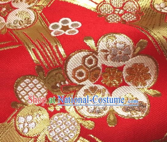 Asian Traditional Japanese Kimono Classical Pattern Red Brocade Tapestry Satin Fabric Baldachin Silk Material