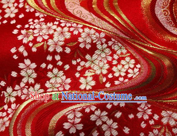 Asian Japanese Traditional Red Brocade Classical Sakura Pattern Baldachin Fabric Kimono Tapestry Satin Silk Material