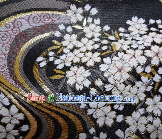 Asian Japanese Traditional Brocade Classical Sakura Pattern Black Baldachin Fabric Kimono Tapestry Satin Silk Material