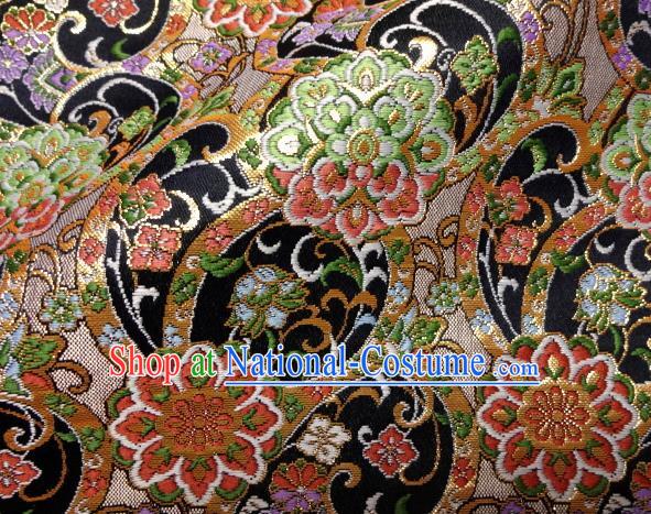 Asian Japanese Traditional Black Brocade Fabric Classical Persia Pattern Baldachin Kimono Tapestry Satin Silk Material