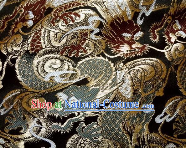 Asian Japanese Traditional Black Brocade Fabric Classical Dragons Pattern Baldachin Kimono Tapestry Satin Silk Material