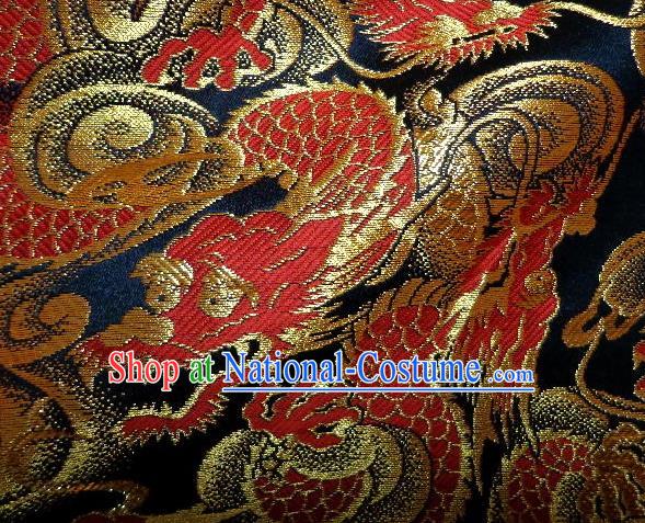 Asian Japanese Traditional Brocade Fabric Classical Red Dragons Pattern Baldachin Kimono Tapestry Satin Silk Material