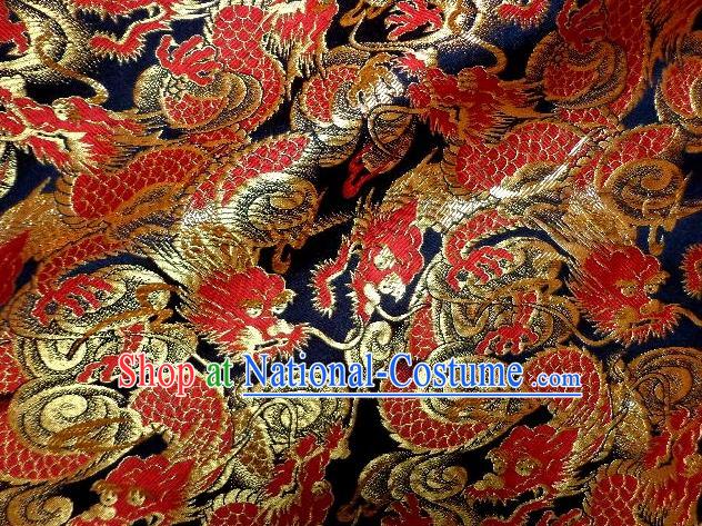 Asian Japanese Traditional Brocade Fabric Classical Red Dragons Pattern Baldachin Kimono Tapestry Satin Silk Material