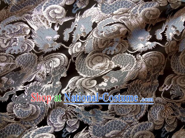 Asian Japanese Traditional Brocade Fabric Classical Blue Dragons Pattern Baldachin Kimono Tapestry Satin Silk Material