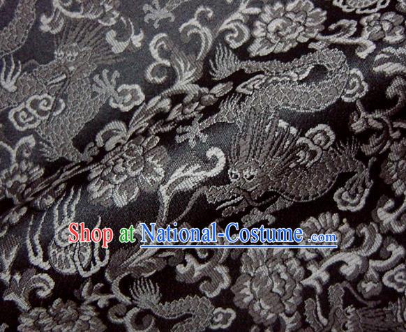 Asian Japanese Traditional Black Brocade Fabric Classical Dragons Pattern Baldachin Kimono Tapestry Satin Silk Material