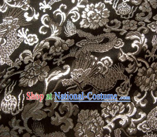 Asian Japanese Traditional Brocade Fabric Classical Argent Dragons Pattern Baldachin Kimono Tapestry Satin Silk Material