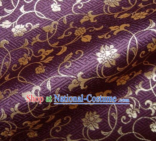 Asian Japanese Traditional Kimono Purple Tapestry Satin Classical Scroll Pattern Brocade Fabric Baldachin Silk Material