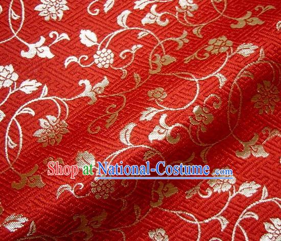 Asian Japanese Traditional Kimono Red Tapestry Satin Classical Scroll Pattern Brocade Fabric Baldachin Silk Material